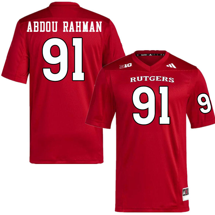 Men #91 Djibril Abdou Rahman Rutgers Scarlet Knights 2024 College Football Jerseys Stitched-Scarlet